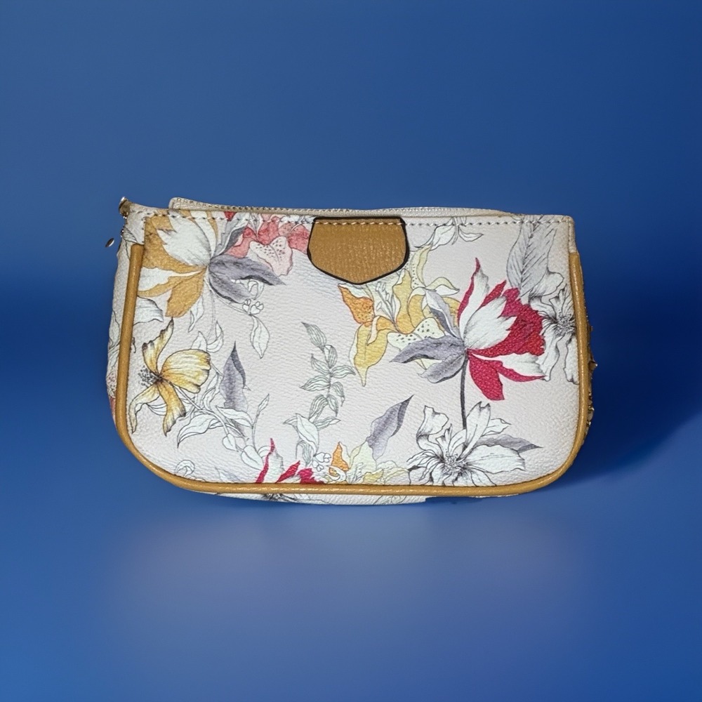 Floral Faux‎ Leather Feminine Purse, Bag Handbag Detachable Chain Strap Zip